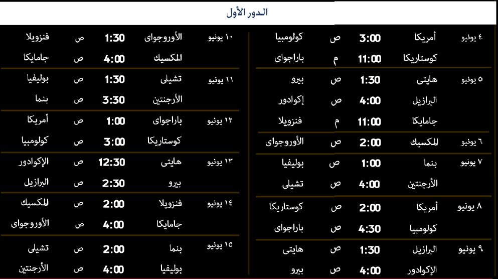 جدول مواعيد مباريات كوبا امريكا 2016