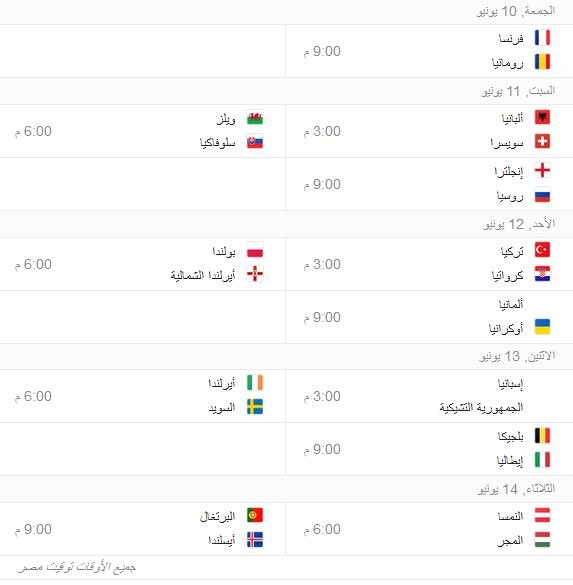 جدول مباريات يورو 2016