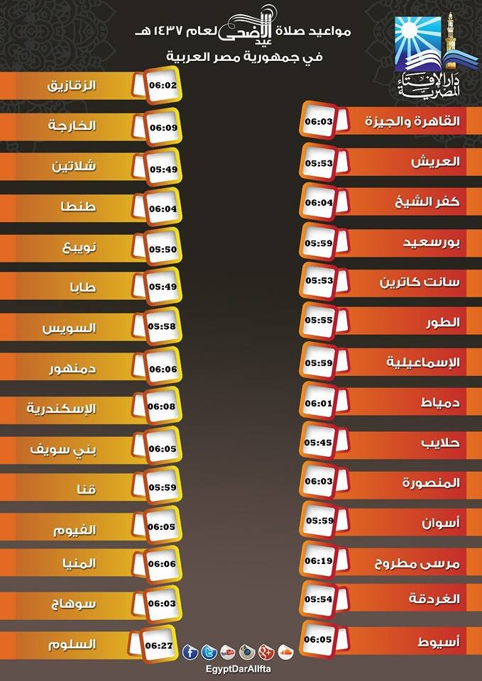 موعد صلاة العيد في مصر 2016