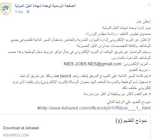 وظائف مدارس النيل الدولية